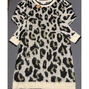 NWT Umgee Leopard Print Fuzzy Mini Sweater Dress, Size S, Cozy